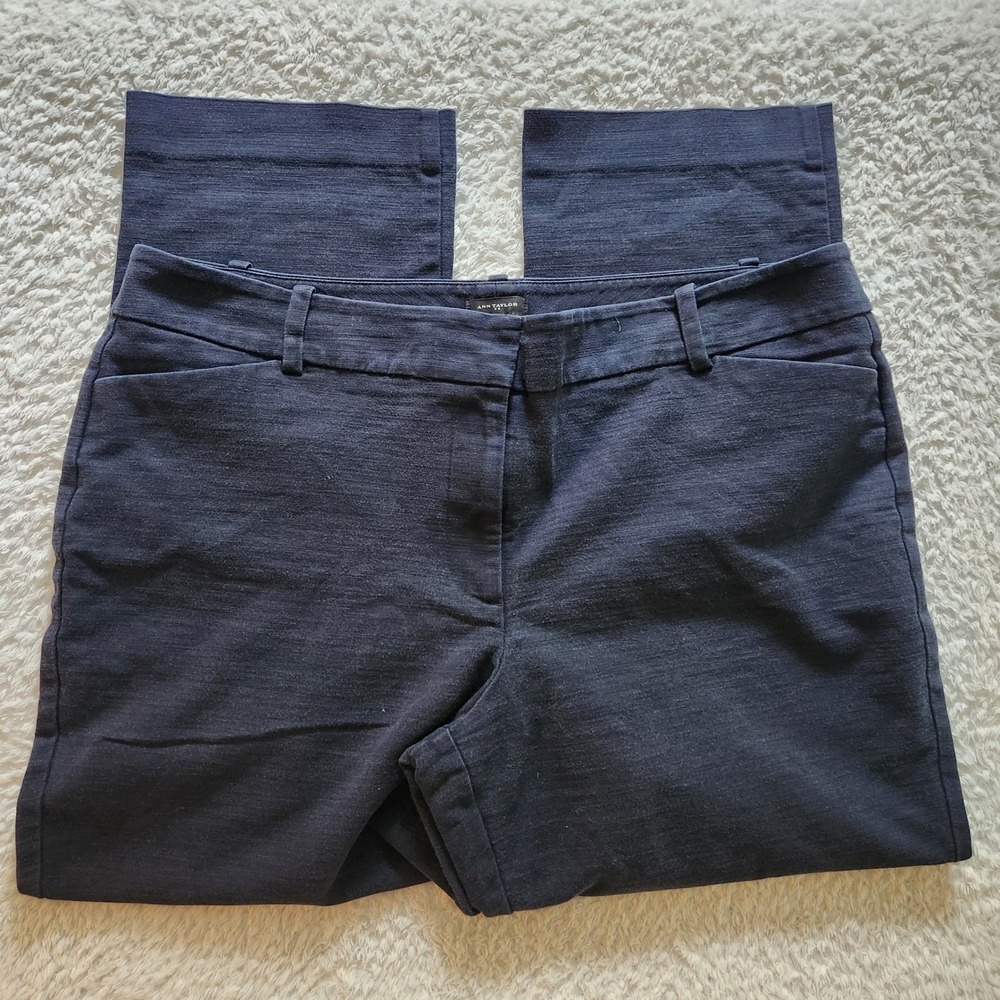 Ann Taylor Curvy Navy Blue Textured Straight Leg Trousers Size 16